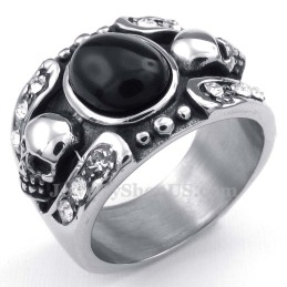 Titanium Agate Inlaid Skull Ring