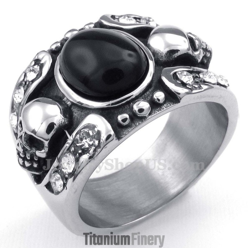 Titanium Agate Inlaid Skull Ring Titanium Agate Inlaid Skull Ring
