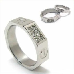 Diamond Set 6Mm Titanium Inlaid Court Band Ring