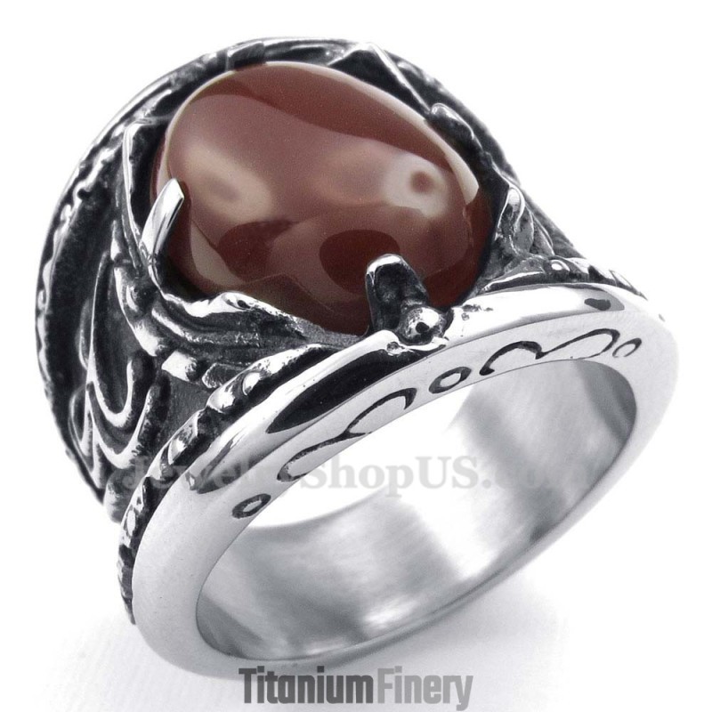 Titanium Red Agate Inlaid Ring