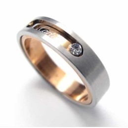 Diamond Set 5Mm Titanium Inlaid Court Band Ring
