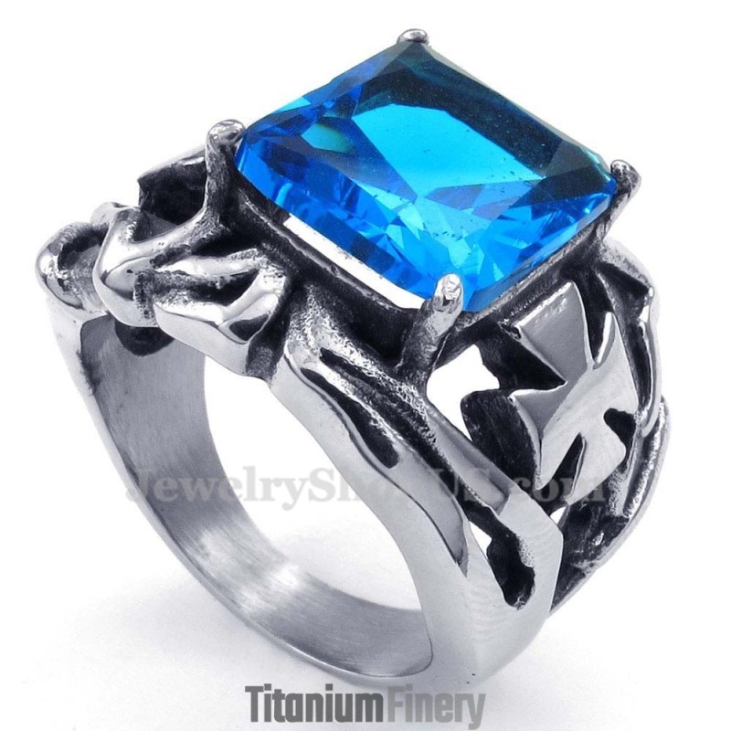Titanium Ring With Blue Ornamental Stone Titanium Ring With Blue Ornamental Stone