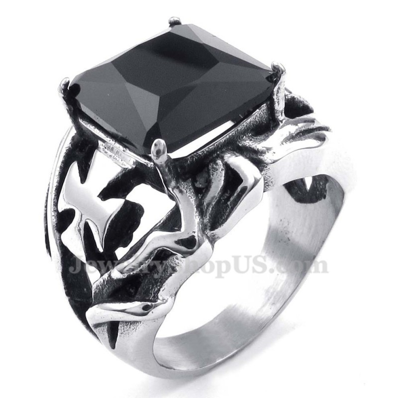 Titanium Ring With Black Ornamental Stone Titanium Ring With Black Ornamental Stone