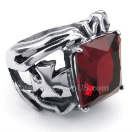 Titanium Ring With Red Ornamental Stone