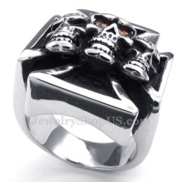 Titanium Cross Skull Ring With Red Zircon Eyes