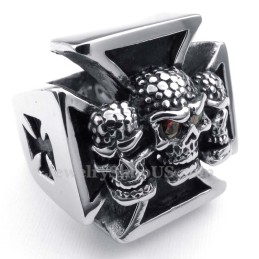 Titanium Cross Skull Ring With Red Zircon Eyes