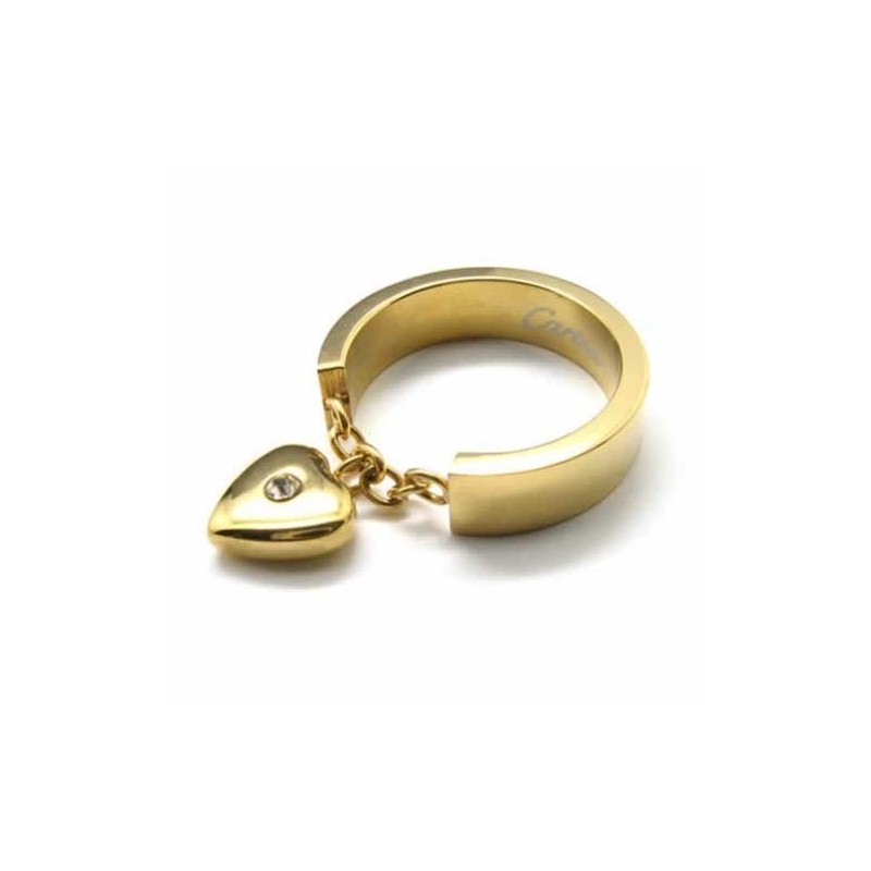 Diamond Set 5Mm Heart Titanium 18K Gold Ring