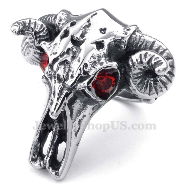 Titanium Cow Head Ring With Red Eyes Titanium Cow Head Ring With Red Eyes
