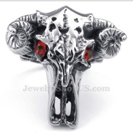 Titanium Cow Head Ring With Red Eyes