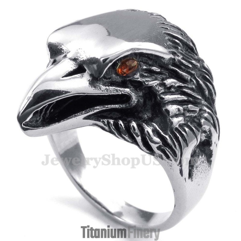 Titanium Eagle Ring With Red Eyes