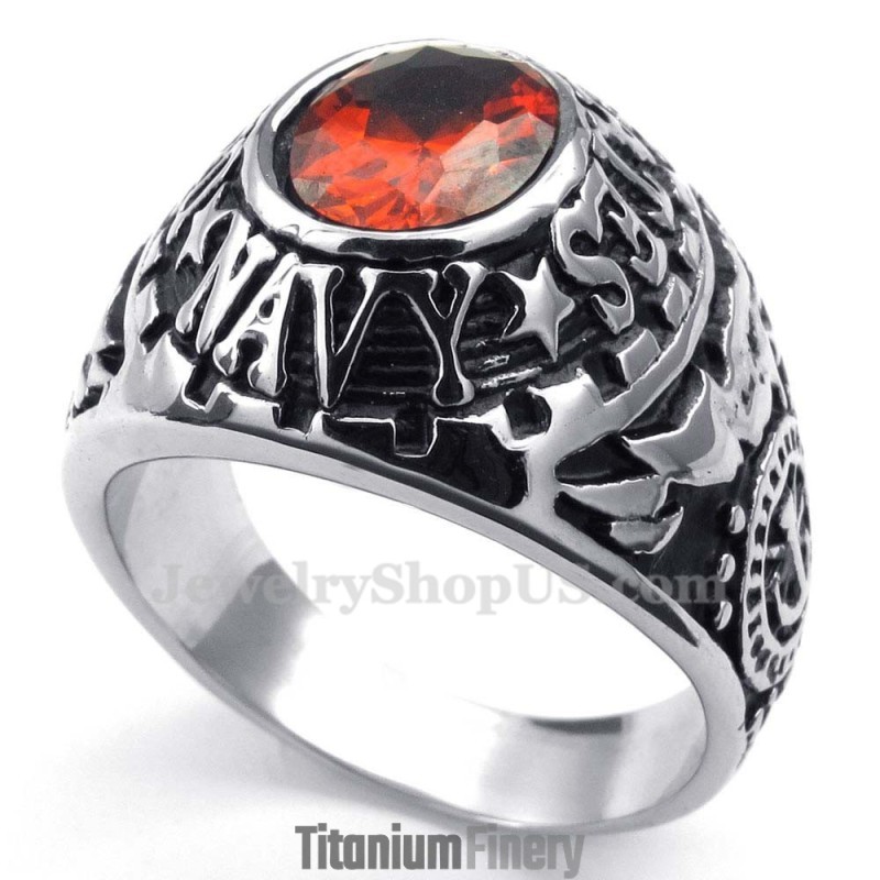 Titanium Ring Inlaid Red Zircon