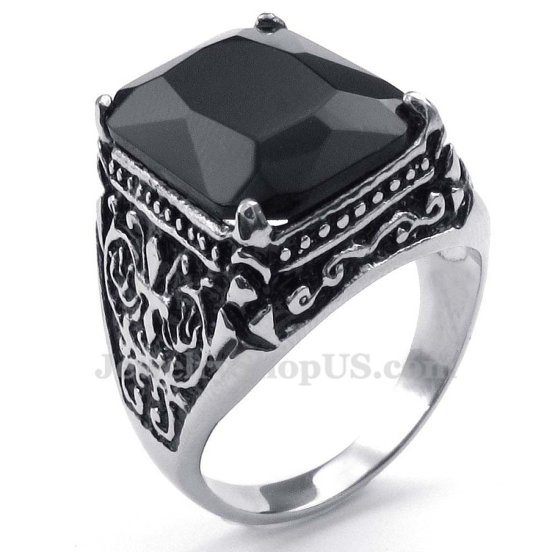 Titanium Ring With Black Zircon