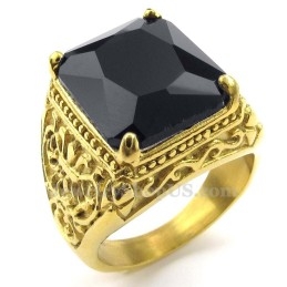 Gold Titanium Ring With Black Zircon