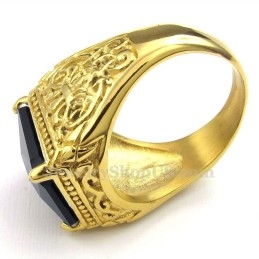 Gold Titanium Ring With Black Zircon