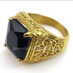 Gold Titanium Ring With Black Zircon