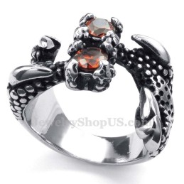 Titanium Paw Ring With Red Rhinestone