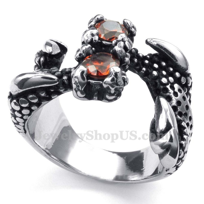 Titanium Paw Ring With Red Rhinestone