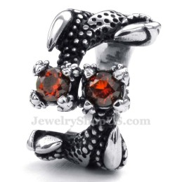 Titanium Paw Ring With Red Rhinestone