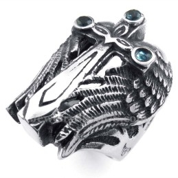 Titanium Cross Wing Ring With Blue Zircon