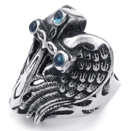 Titanium Cross Wing Ring With Blue Zircon