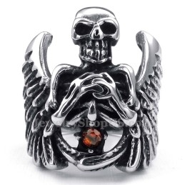 Titanium Skull Ring With Wing