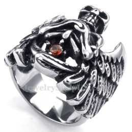 Titanium Skull Ring With Wing