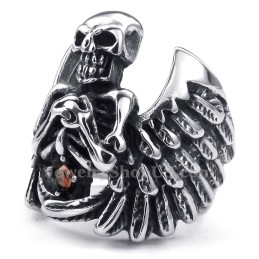 Titanium Skull Ring With Wing