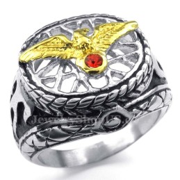 Titanium Gold Eagle Ring With Red Zircon