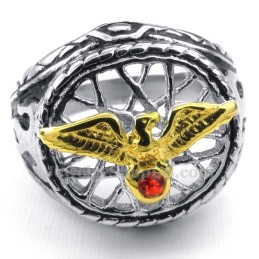 Titanium Gold Eagle Ring With Red Zircon
