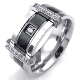 Mens Titanium Ring With White Rhinestone