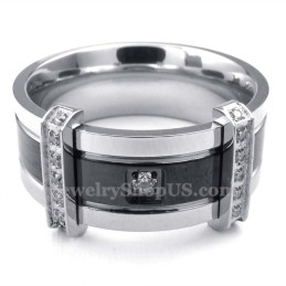 Mens Titanium Ring With White Rhinestone