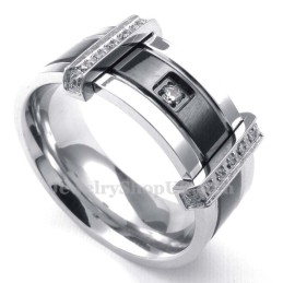Mens Titanium Ring With White Rhinestone