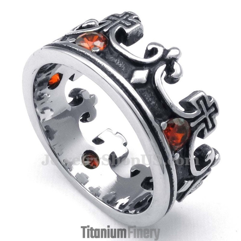 Titanium Imperial Crown Ring With Red Zircon
