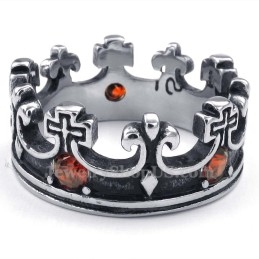 Titanium Imperial Crown Ring With Red Zircon