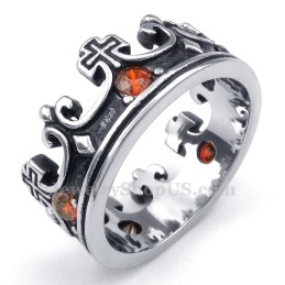 Titanium Imperial Crown Ring With Red Zircon