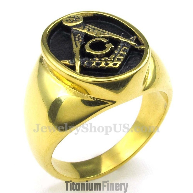 Gold Titanium Masonic Ring