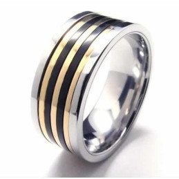 9Mm Titanium & Gold Inlaid Court Band Ring