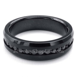 Black Titanium Ring With Rhinestone