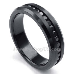 Black Titanium Ring With Rhinestone