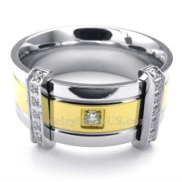Fashion Gold Silver Titanium Ring With Rhinestone