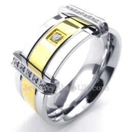 Fashion Gold Silver Titanium Ring With Rhinestone