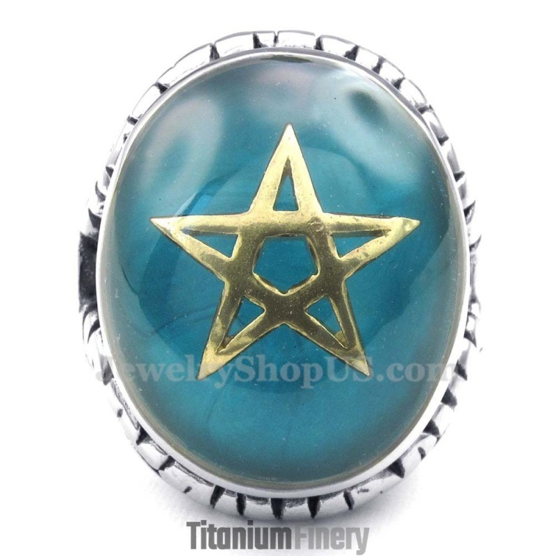 Gold Five-Pointed Star Titanium Blue Ring Gold Five-Pointed Star Titanium Blue Ring
