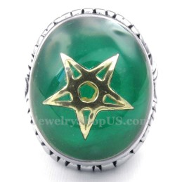 Gold Five-Pointed Star Titanium Green Ring