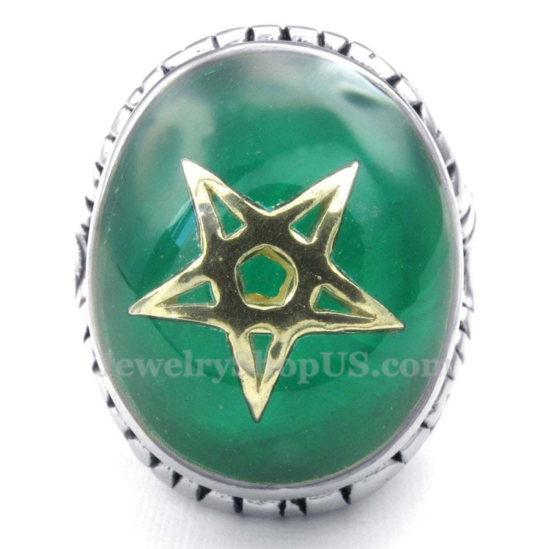 Gold Five-Pointed Star Titanium Green Ring Gold Five-Pointed Star Titanium Green Ring