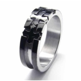 Cross Inlaid 6Mm Black Titanium Ring