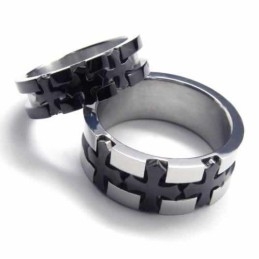 Cross Inlaid 6Mm Black Titanium Ring