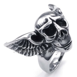 Titanium Skull Ring With Wings