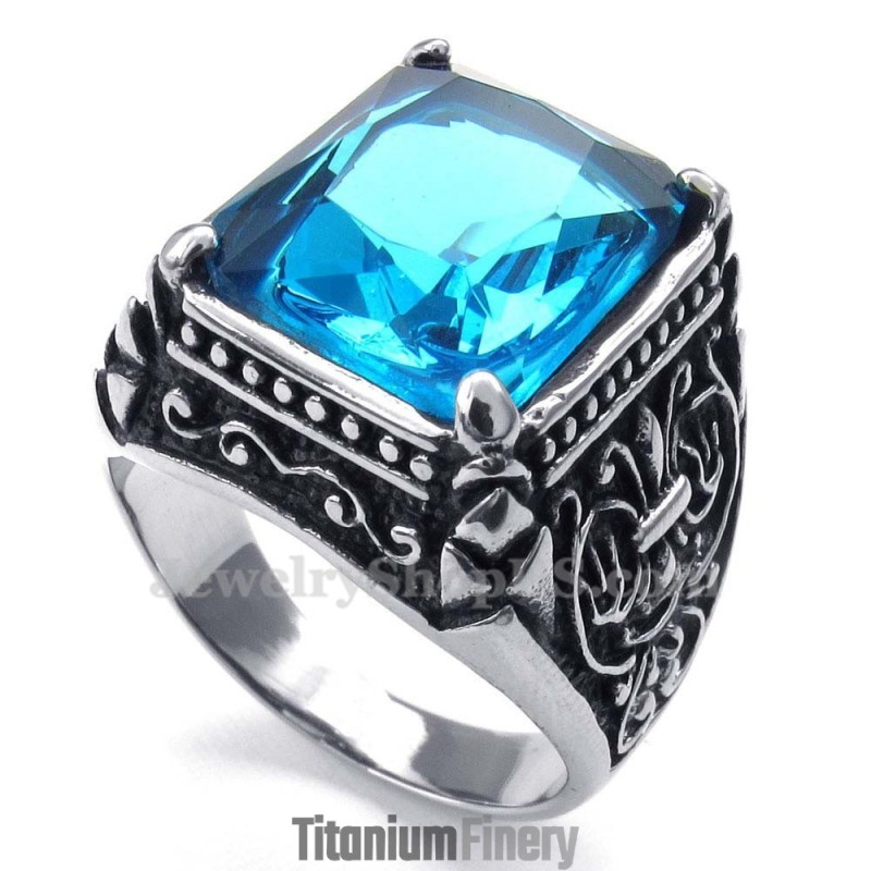 Blue Zircon Titanium Ring Blue Zircon Titanium Ring