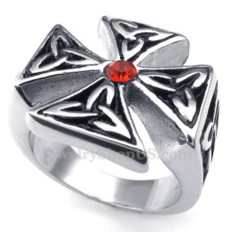 Titanium Cross Ring With Red Zircon