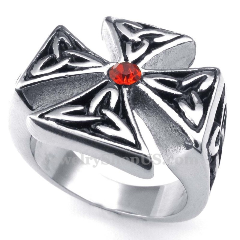 Titanium Cross Ring With Red Zircon Titanium Cross Ring With Red Zircon